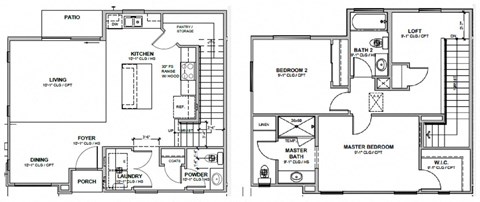 Floor plan for 2 beds, 2.5 baths, 1324 sqft